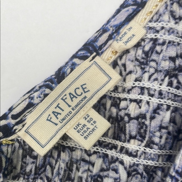 Fat Face Blue Anna Batik Midi Dress Blue White Sleeveless with Pockets 18 Short - Picture 7 of 17